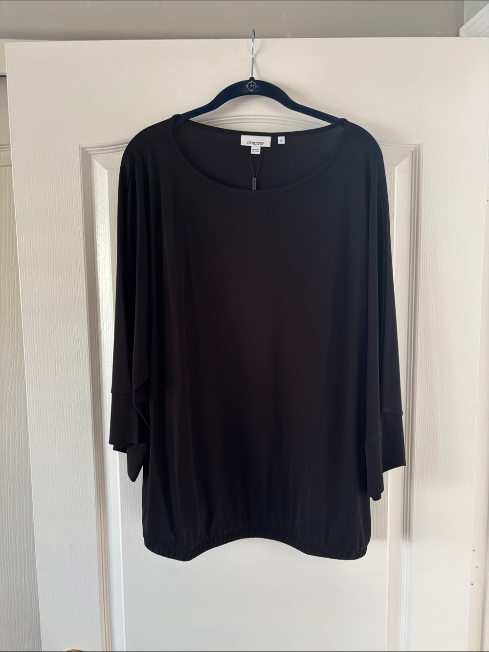 NWT Chico's Black Bubble Hem Tunic Top with 3/4 Sleeves SZ XL (Chico’s size 3)
